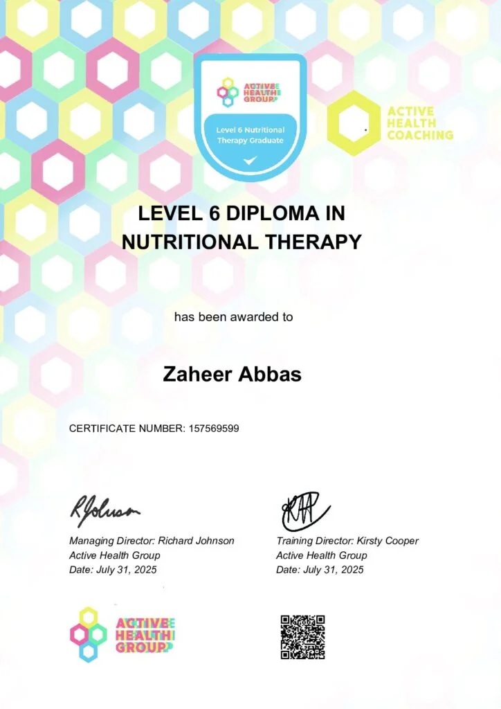 Level 6 Diploma in Nutritional Therapy — Zaheer Abbas